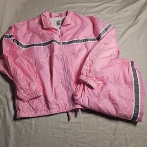 Rebecca Malone L Pink Vintage Windbreaker Track Suit Set Nylon Wide Leg Retro